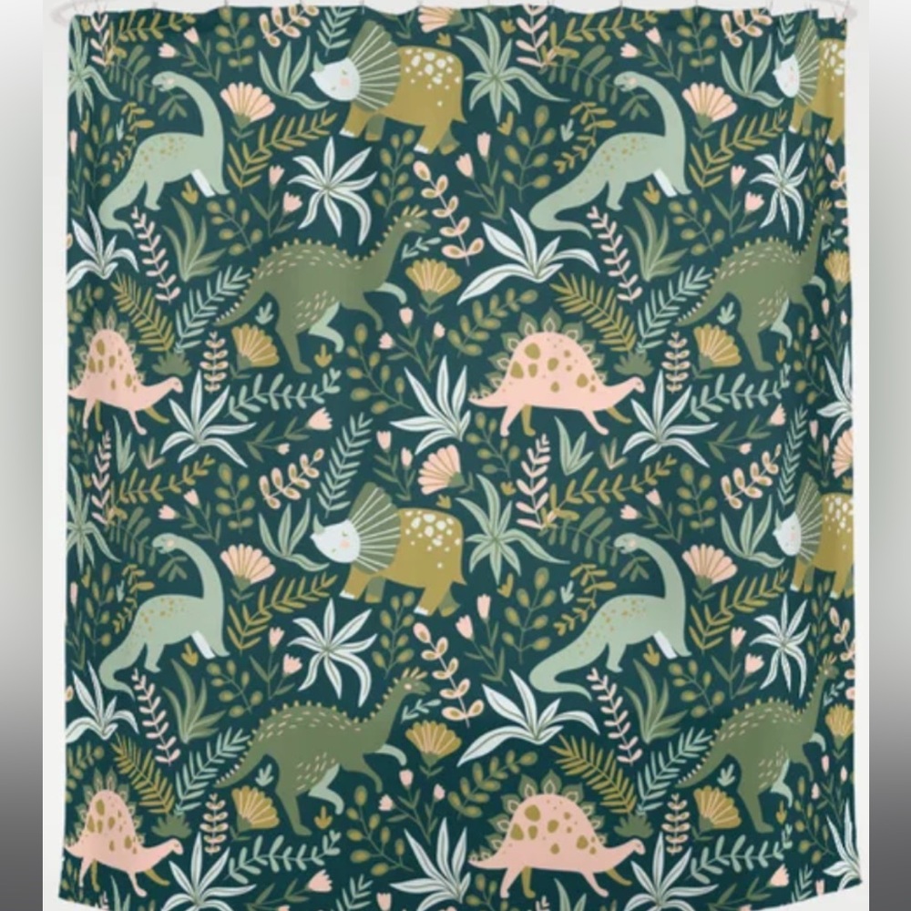 Dino and floral shower curtain